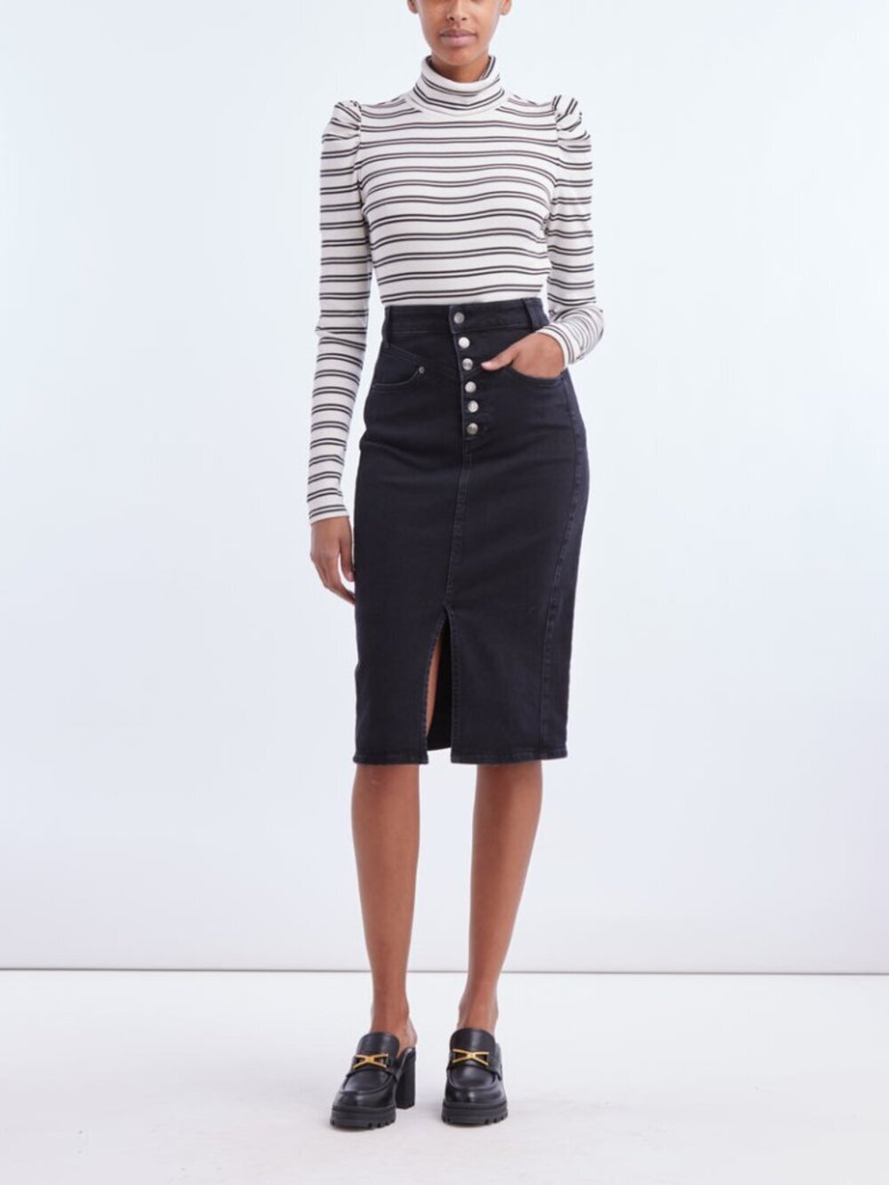 Veronica Beard Washed Onyx Herron Denim Midi Skirt - Size 2